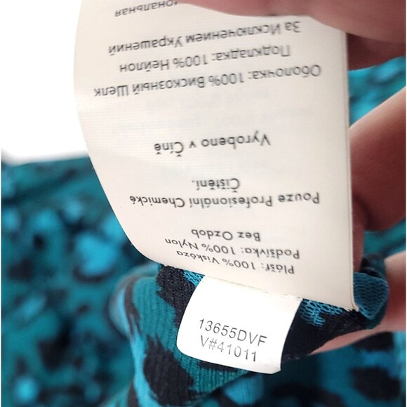 Diane Von Furstenberg Animal Print Dress XL Blue Cheetah Button Up Viscose Tie - Picture 13 of 15